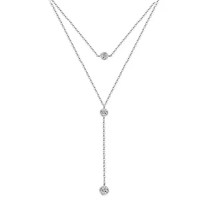 Multilayer Dangling Ball Necklace with Diamond Stone on a Silver Western Chain